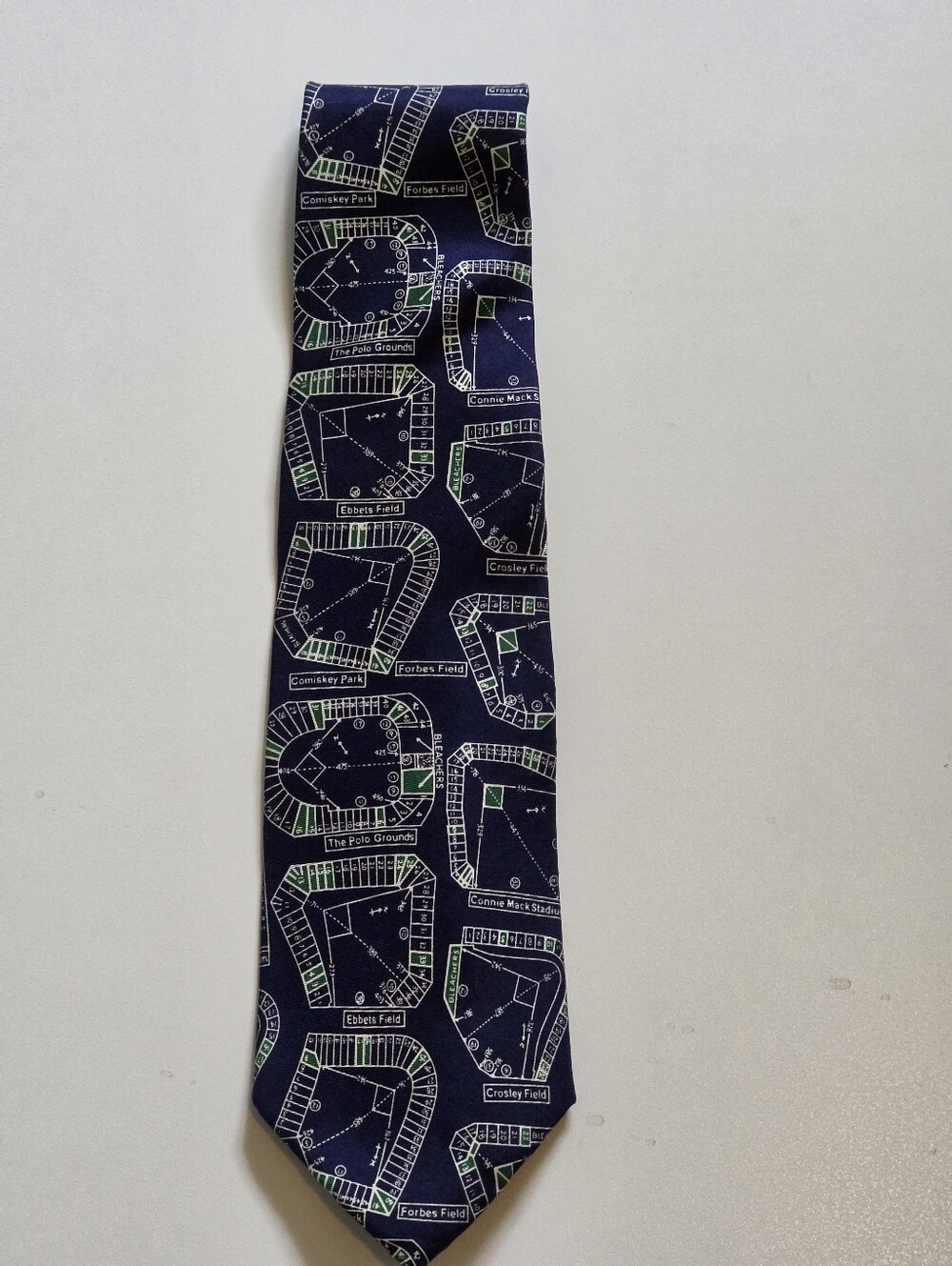 Josh Bach Baseballparks 100% Silk Novelty Necktie Vintage Blue